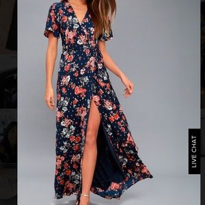 Lulus Navy Blue Floral print wrap dress